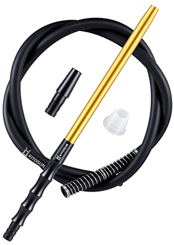 Manguera de Cachimba Shisha con Boquilla - Kitosun D-Hose Accesorios Shisha 33,5 cm mango de aluminio extraíble | Tubo de Silicona de 1,5 M | Adaptador y Junta | Resorte y Hookah Arandela (Dorado)