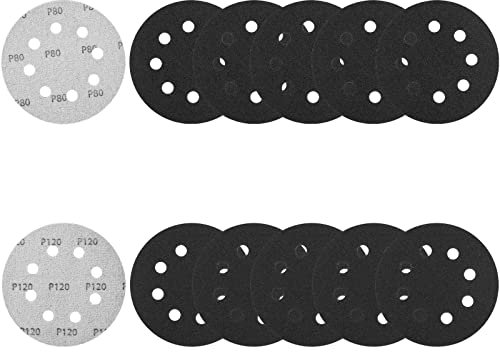 125mm Sanding Discs Wet/Dry Sandpaper Sheet 80/120 Grit, 5 Inches 50Pcs Hook and Loop Sanding Pads, Sander Disc for Random Orbital Sander(8 Holes)