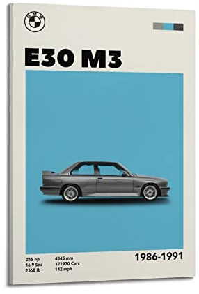 Vintage Sport Auto Poster für BMW E30 M3 Supercar Poster Dekorative Malerei Leinwand Wand & Kunstbild Druck Moderne Familie Schlafzimmer Dekor 30 x 45 cm