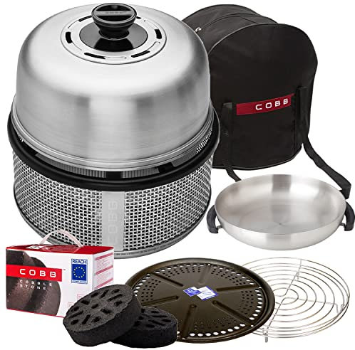 Cobb Grill Premier AIR Deluxe Holzkohlegrill - inkl. Tragetasche, Grillplatte, Bratenrost, Wok, 1x Cobble Stones 6er