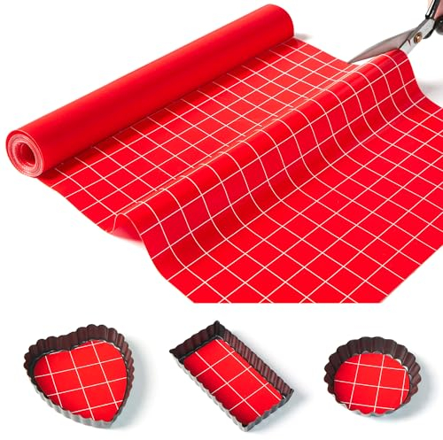 EuChoiz Silicone Baking Mat Roll 16IN*5FT, Non-Slip, Non-Stick, Reusable, Free Cutting, Oven Liner, Counter Mat, Freeze Dryer Mat, Red, Rectangular