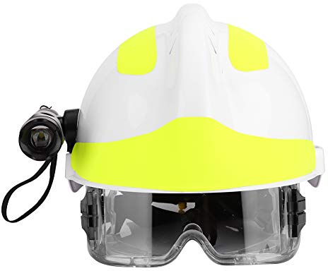 Casco de Seguridad de Rescate de Emergencia, Casco Protector Profesional Anti-Impacto para Bomberos con Faro + Gafas + 53cm-63cm/20.9-24.8in Tamaño Ajustable
