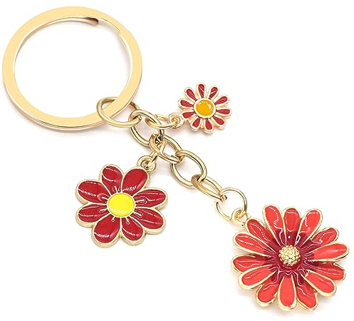 HOSBY Schlüsselanhänger für Frauen, niedlicher Gänseblümchen-Anhänger, Blumen-Schlüsselanhänger, Auto-Schlüsselanhänger für Geldbörse, Handtasche, Taschen, Dekoration, 1 Stück / Rot, Einheitsgröße