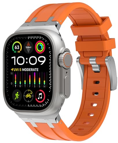 WINGLE 49mm 46mm 45mm 44mm 42mm(series 3 2 1) for Apple Watch Strap,Men Liquid Silicone Rubber Strap Replacement band for iWatch Ultra 2/Ultra/Series 10 9 8 7 6 5 4 SE 3 2 1,Silver/Orange