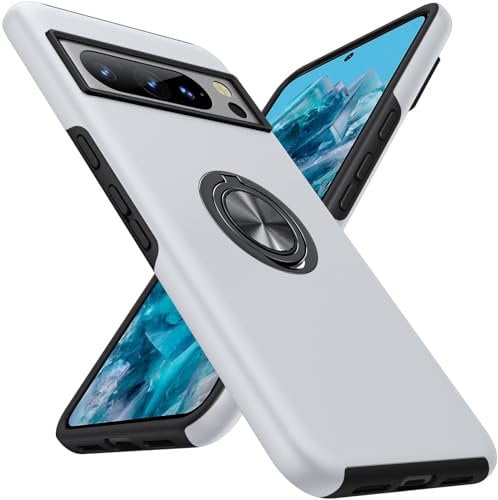 AOUIA for Google Pixel 8 Pro Case, Military Protection Shockproof pixel 8 pro Case with 360° Rotating Ring Kickstand Cover for Google Pixel 8 Pro, Silver