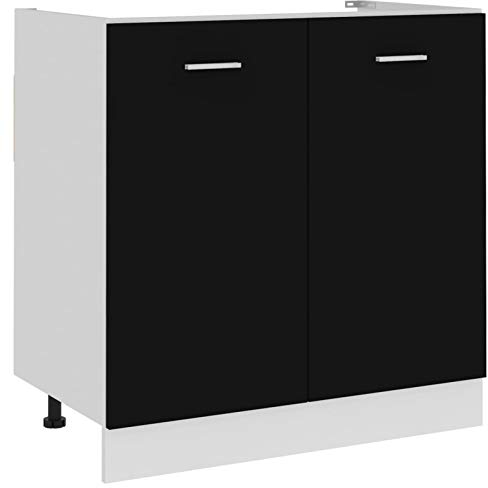 ZEYUAN Spülenunterschrank, Spülenschrank, Unterschrank, Küchenunterschränke, Küchenunterschrank, Spülschrank, Schwarz 80x46x81,5 cm Spanplatte -at