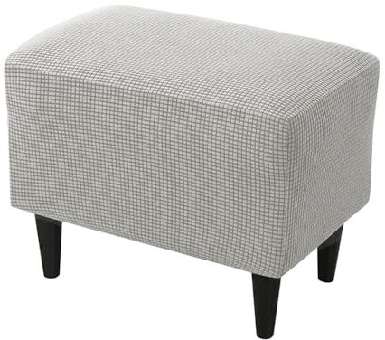 Highdi Ottomane Schonbezug Hockerbezug, Karierter Jacquard Stoff Einfar Big Hocker Hussen für Fußhocker, Stretch Bezug Waschbar Ottomane Abdeckung Überzug Hocker Protector (Hellgrau)