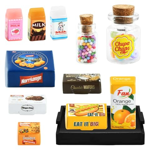 Miniatur Lebensmittel, Puppenhaus Lebensmittel Zubehör, 12 Stücke Miniatur Essen, Spielzeug Lebensmittel, Lebensmittel Apielzeug, Miniature Food, Kinderspielset, für Erwachsene Teenager Puppenhaus
