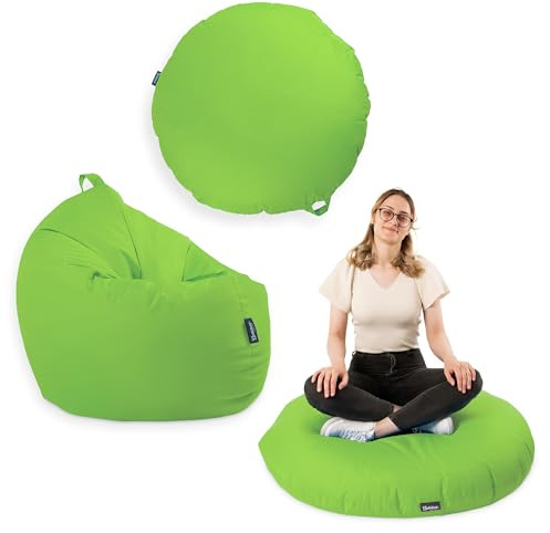 BuBiBag Premium 2-in-1 Sitzsack mit Füllung für Kinder & Erwachsene | Outdoor & Indoor | Sitzkissen Bodenkissen | Spielen & Entspannen | Wasser- und schmutzabweisend (Kiwi, 125 cm)