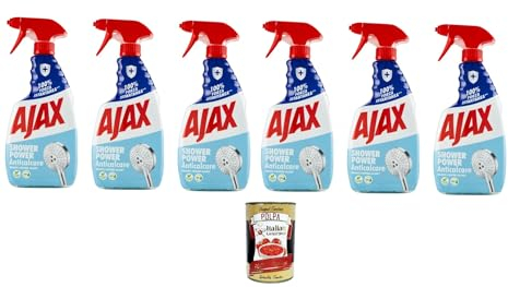 Ajax Shower Power Lot de 6 sprays nettoyants anti-calcaire pour la douche 600 ml + Polpa italien Gourmet polpa 400 g