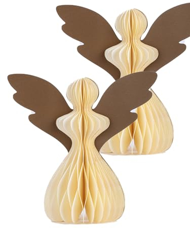 coopz Weihnachtsschmuck Papier Engel 18 cm Aufsteller Weihnachten Baumschmuck 2er Set, Farbe:Creme