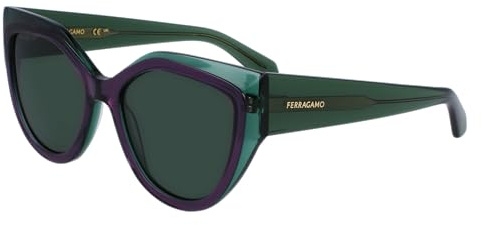 FERRAGAMO Salvatore SF2004S 318 Transparent Green/Violet Sunglasses Woman Acetato, Cat Eye, 53