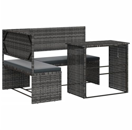 vidaXL Gartensofa, Sofa in L-Form mit Klapptisch Kissen, Sitzgruppe Lounge Couch für Terrasse Garten, Gartenmöbel Ecksofa, Grau Poly Rattan