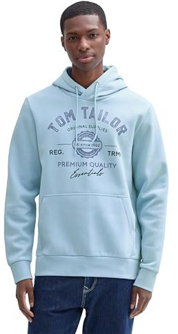TOM TAILOR Herren Hoodie Sweatshirt mit Logo-Print, 34591 - Middle Sky Blue, M