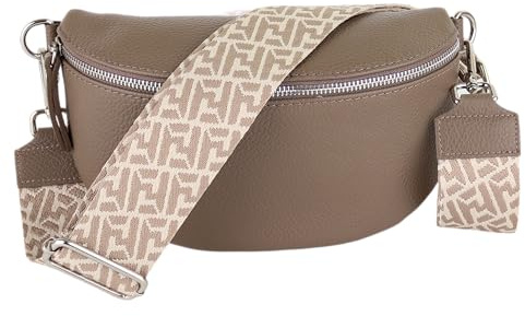 MIRROSI® Bauchtasche Damen, Echtleder, Made in Italy, Umhängetasche, Brusttasche, Crossbody Bag (1 Tasche & 2 Gurte) (Taupe (Netz), Große Tasche (28x18x9cm))