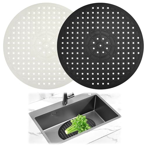 2 Pezzi Tappetino Lavello Cucina, 30.6x30.6 cm Tappetino Lavandino Cucina, Tappetino per Lavello Cucina, Proteggi Lavandino Cucina, Tappetini Lavello Cucina Rotondo In Gomma, per Bagno e Cucina