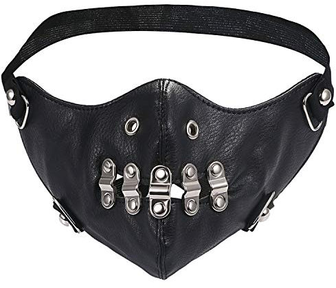 JewelryWe Leder Staubmaske Sport Maske: Punk Mundreißverschluss Nieten Schwarz Fahrradmaske Biker Rocker Motorrad Halbgesichtsmaske für Laufen Radfahren Ventil Radsport Outdoor