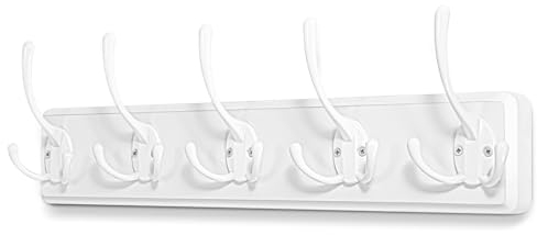 ZUIMENG Garderobenhaken Holz, Hakenleiste Kleiderhaken Wand mit 5 haken, Wandgarderobe Hölzerner Garderobenleiste für Flure, Badezimmer, Schlafzimmer (Weiß)