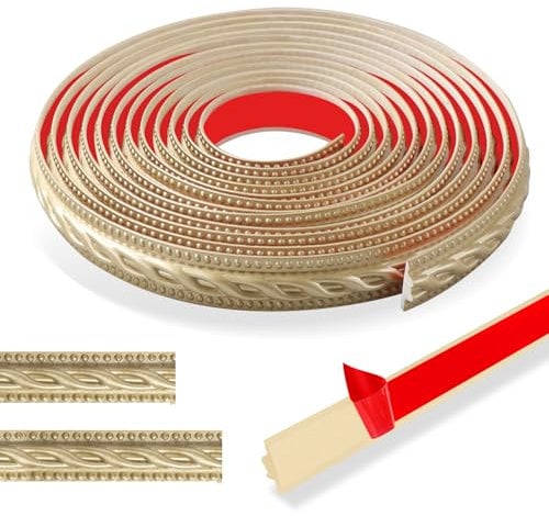 600cm Coving For Ceilings Vintage Pattern 3d - Flexible Wallpaper Border Self-Adhesive, Waterproof Moulding Trim,Self Adhesive Trim Ideal For Door, Wardrobe,Home Decoration(2cm-Champagne Gold)
