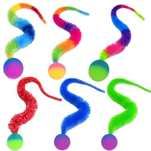 Taicols Lot de 6 Balles pour Chats Jouet Queue De Chat pour Petit Chat Jouet pour Chat Balle Entraînement Amusant Multicolore Aléatoire Longue Queue