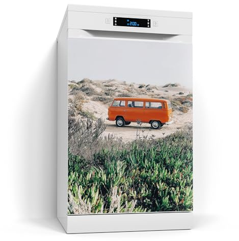 DEQORI Magnetfolie für Spülmaschine 60x80 cm | Motiv Küstenabenteuer im VW | dekorative Magnetmatte Geschirrspüler Schutz | Magnet Deko-Folie selbstklebend, magnetisch & wasserabweisend