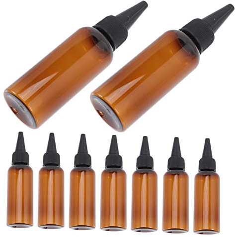 OHPHCALL PET Plastic Refillable Applicator Bottles 10pcs 50ml Hair Oil Squeeze Bottle Black Pointed Mouth Cap for Dye Shampoo Conditioner