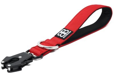 BullyBillows Traffic Hundeleine für Auto & Kontrolle – Rot | Neopren-gepolsterter Kurzgriff, verstärkter Clip, 30 cm Länge. Ideal für Autofahrten und die Kontrolle kräftiger Hunde.