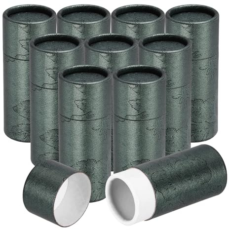 sourcing map 10pcs Kraft Paperboard Tubes, 10ml Empty Round Cardboard Box Gift Packing Box Tube Container for Essential Oil Bottle Packaging Crafts Pencils Tea Caddy Coffee Cosmetic, Dark Green