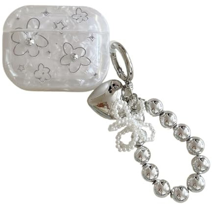 PIQIUZC Schutzhülle mit niedlichem buntem Blumenmuster und glänzendem Anhänger, kompatibel mit Airpods Pro/Pro 2 Headset-Hülle für Mädchen und Frauen
