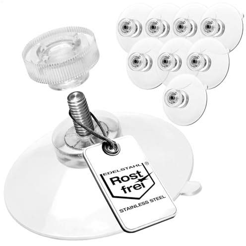 com-four® Ventosas 8X con Rosca M4 - Ø 40 mm - Sujeción Extra Fuerte en Superficies Lisas - Ventosa Premium con Tuerca moleteada Transparente - Fácil instalación sin taladrar