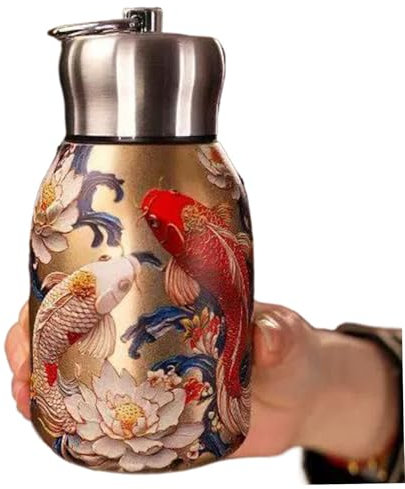 Insulated Water Bottle, 300ml Portable Stainless Steel Leakproof Travel Vacuum Water Bottle with Handle for Kids Couple