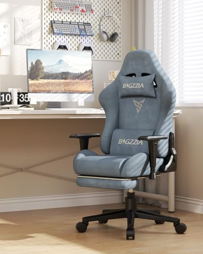 bigzzia Gaming Chair, Video Game Chair with Footrest, Abrasion-resistant velour Computer Chair, 3D Armrests PC Chairs for Adults Gray