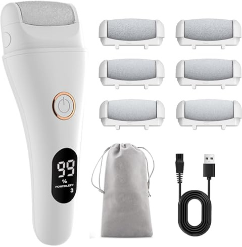 Elektrischer Hornhautentferner - Hornhaut Entfernen Fuß Elektrisch - Electric Callus Remover mit 3 Gear, Wasserdicht Fußfeile für Rissige Fersen, Hornhaut entfernen (Weiß-6)