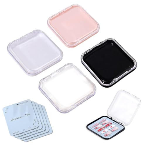 GHPKOTW 4 Stück Aufbewahrungsbox Für Press-On Nägel + 5 Nagel Display Karten, Kunststoff Nagelbox, Falschfinger-Display, Nagel-Organizer, Für Nail Art Geschäft, Nagelsalons