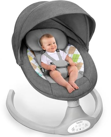 Bioby Babygunga, elektrisk, babygunga med Bluetooth-musik, grå