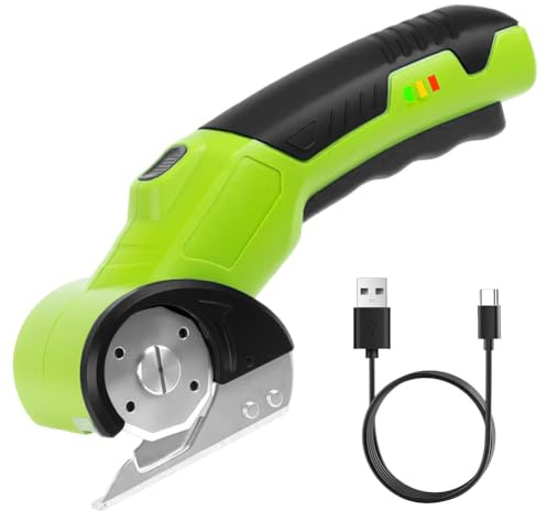Kartonschneider Elektrischer, Kabelloser Schneider mit Sicherheitsschalter und LED-Leuchte, Rotationsschneider Wiederaufladbar 240 Hüben/Min für Präzises Schneiden von Pappe,Stoff,Teppich,Leder, Filz