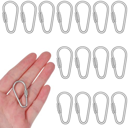 Nogeqi 15 Pcs Small Carabiner Clips, 3.5cm D-Ring Key with Twist Lock, Mini Locking Carabiner Clip, Stainless Steel Carabiners with Lock for Keychain Pet Leash Parrot Bird Hanging Toys