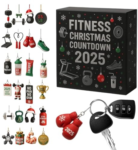 Gym Adventskalender 2025, 24 Tage Weihnachten Countdown mit 24 Fitnessgeräten 2D Dekoration, Urlaub Überraschung Geschenk für Fitnessliebhaber, Sportler
