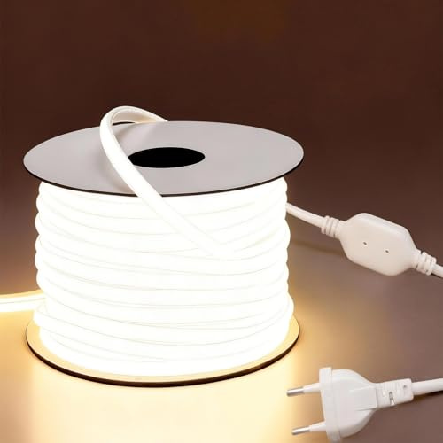Q.Laomi COB led strip outdoor 20M, 230V Direktanschluss LED Streifen Wasserdicht, Selbstklebend Lichtband Aussenbereich Flexibel Lichtschlauch 4000K Naturweiß für Innen Außen Dekoration Beleuchtung
