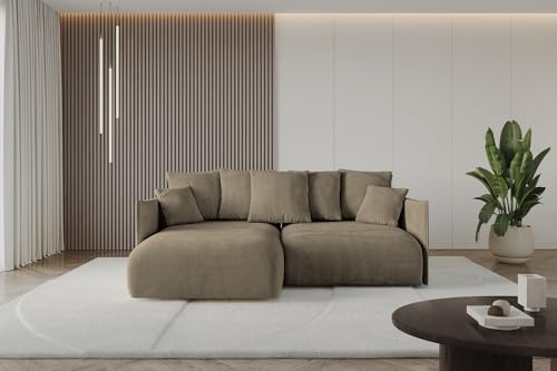 ALTDECOR Ecksofa mit Schlaffunktion und Bettkasten Corner Sofa Eckcouch Couch L-Form angeordnet Schlafcouch Ausziehbar Wohnlandschaft ONESK-L 216x177x42 Braun