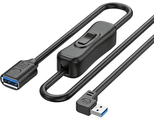 Leloco USB 3.0 Verlängerung mit Ein/Aus Schalter 0,5M, 90 Grad Winkel Stecker USB A Verlängerung, Typ A Verlängerungskabel mit Schalter Kurz für PC Laptop, LED Streifen,Tastatur usw (Links Abbiegen)