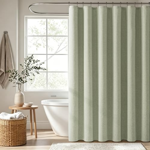 Woaboy Tenda Doccia Antimuffa, Tessuto in Lino 180x200 cm Verde