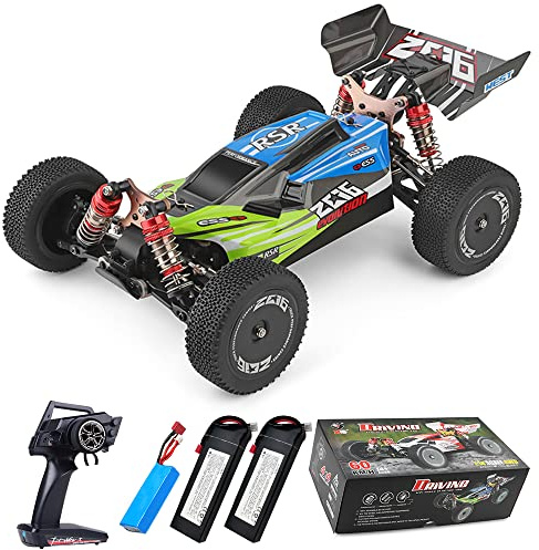Teeggi WLtoys 144001 Coche teledirigido 60 km/h, 1/14 RC todoterreno 4WD RC de alta velocidad Offroad Drift, batería de 2600 mAh, actualización de 45 minutos de placer de conducción 3 pilas (azul)
