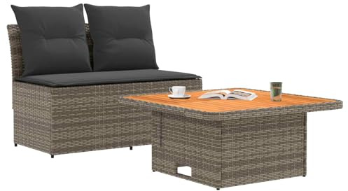 vidaXL 2 Stück Garten Mittel Sofa Mit Hochklapptisch Poly-Rattan, Moderner Outdoor-Sofa, praktischer Patio, vielseitige Sitzgelegenheit, wetterfester Poly-Rattan