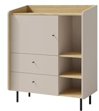 Marmex Meble Alessio Kommode mit offenem Regal, 2 Schubladen, 95x115x42cm, Modern, sandbeige
