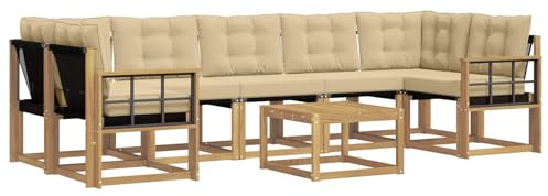 vidaXL Outdoor-Sofagarnitur mit Kissen 8 pcs Weiß und Beige, Akazienholz Garten Sofa Set, modernes Möbel, langlebige Terrasse Sitzgelegenheiten, Entspannung für deinen Hinterhof