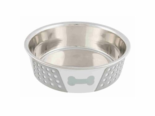 TRIXIE stainless steel bowl – non-slip thanks to plastic coating & silicone inserts – 1.4 litre capacity – ø 21 cm – 25257