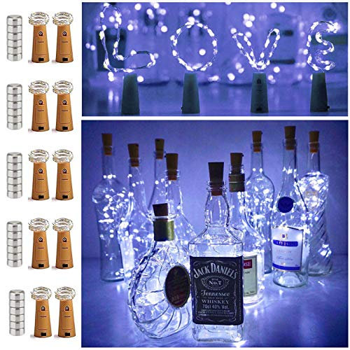 20 LED Bottle Cork String Lights Wine Bottle Fairy Mini Copper Wire Battery Operated Starry Lights for DIY Christmas Halloween Wedding Party Indoor Outdoor Decoration10 Pack (Cool White)