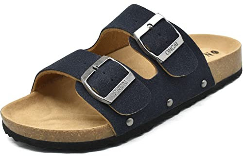 ONCAI ONCAI Damen Pantolette Bequeme Hausschuhe mit Kork-Fuabett Suede, Blau, 39 EU, Blau, 39 EU