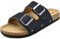 ONCAI Women’s Flat Slide Sandals Vegan Leather Adjustable Double Buckle Strap Cushion Cork Footbed Open Toe Mules with Non-slip Rubber Sole Blue 6 UK